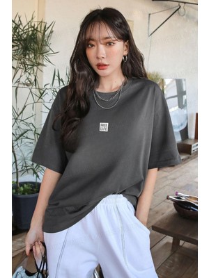 Teenage Millionaire Kadın Oversize Salas T-Shirt Füme Renk Truvakar Kol Günlük Stil Örme