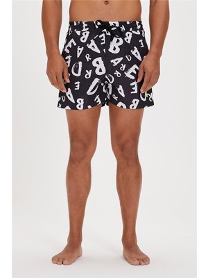 Bad Bear Bling Siyah Baskılı Erkek Deniz Şortu
