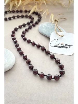 6 Mm Hakiki Garnet-Lal Taşından 70-80 Cm Uzun Unisex Kolye