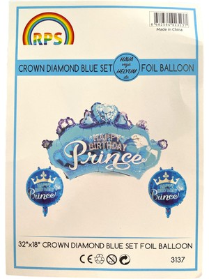 KİKA Rps Folyo Balon Taç Set Prens 32’’ - Mavi