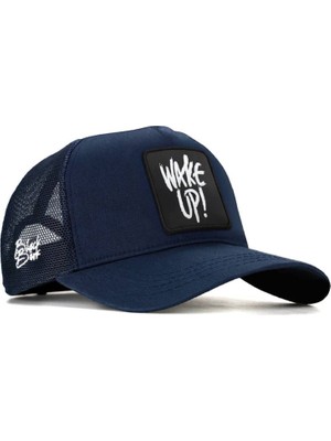 BlackBörk V1 Trucker Wake Up - 3 Kod Logolu Unisex Lacivert Şapka (Cap)