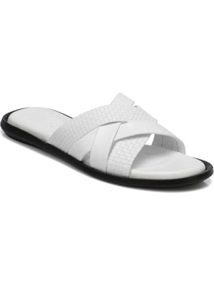 Tergan Beyaz Hakiki Deri Erkek Terlik - E23Y1TR56263-A26