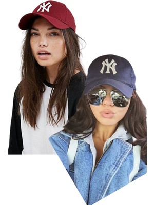 Elif İç Giyim Unisex Ny Nakışlı Mavi Kep Şapka 2'li Set