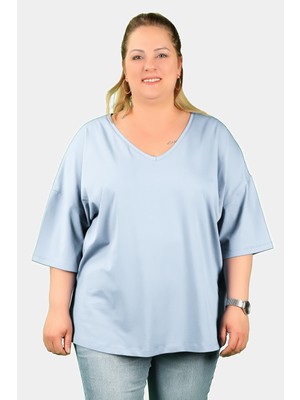 Balins Büyük Beden Kadın V Yaka Süprem T-Shirt