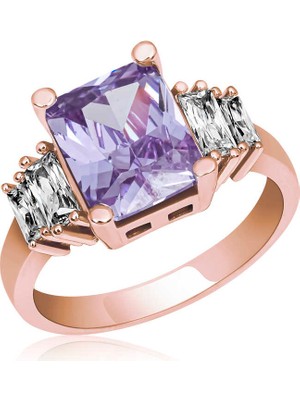 Gumush Gümüş Lila Baget Taşlı Rose Bayan Yüzük