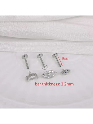 Mingjin Shop2 No.14 Boyutu Aide Terling Gümüş 1 Adet Düz Uçlu Piercing Takı Kadınlar Için Zirkon Nazar Yıldırım Küre Saplama Küpe Labret Dudak Yüzük (Yurt Dışından)