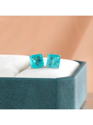 Mingjin Shop2 20-1-Ce2-Paraiba Cellacity % Terling Gümüş Saplama Küpe Paraiba Turmalin Taş Düğün Parti Gümüş Güzel Takı Hediye (Yurt Dışından)