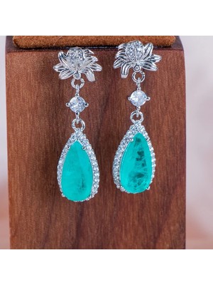 Mingjin Shop2 20-1-Ce2-Paraiba Cellacity % Terling Gümüş Saplama Küpe Paraiba Turmalin Taş Düğün Parti Gümüş Güzel Takı Hediye (Yurt Dışından)