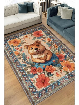 Homshtag Nuh'un Gemisi Koleksiyonu Quakka Dünyanın En Mutlu Hayvanı Çiçek Vintage Renkli Halı