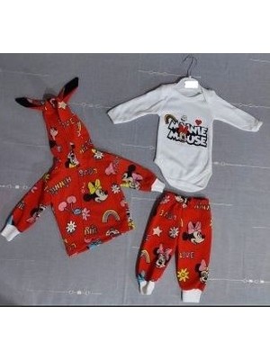 Neat Kids Kız Bebek Çocuk Minnie Mouse Hırka Zıbın Eşofman Takımı 3 Parça