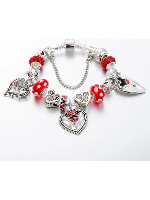 Mingjin Shop 1 20CM Tarzı B21021 Karikatür Mickey ve Minnie Charm Bilezik Kadın Kızlar Için Kırmızı Kristal Boncuklar Bilezik Femme Annapaer Takı Pulseras Mujer (Yurt Dışından)