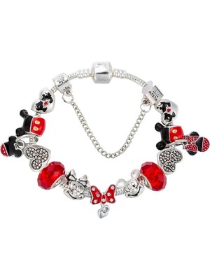 Mingjin Shop 1 20CM Tarzı B21021 Karikatür Mickey ve Minnie Charm Bilezik Kadın Kızlar Için Kırmızı Kristal Boncuklar Bilezik Femme Annapaer Takı Pulseras Mujer (Yurt Dışından)