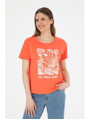 U.S. Polo Assn. Kadın Nar Çiçeği Bisiklet Yaka Tişört 50282901-VR039
