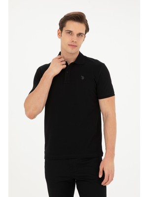 U.S. Polo Assn. Erkek Slim Fit Polo Yaka Siyah Basic Tişört 50279573-VR046