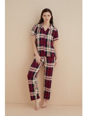 Farya Home Dreamy Milan Bambu Kumaş Ekose Kareli Kısa Kollu Gömlek Pijama Takımı