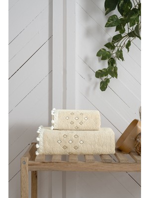 Arliva Home Perla Nakışlı Ponponlu 2li Havlu Seti 50X80 30X50