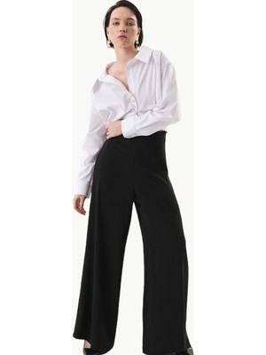 Rivus Geniş Paça Krep Pantolon - Siyah