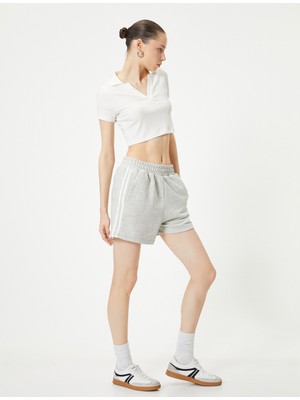 Koton Mini Şort Yüksek Bel Yandan Çizgi Detaylı Cepli