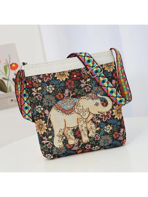 Qiuming Shop Çoklu Fil Tarzı Kadın Moda Basit Omuz Crossbody Çanta Işlemeli Fil Seyahat Çantası Bayanlar Naylon Küçük Çanta ve Çanta Bayanlar Için (Yurt Dışından)