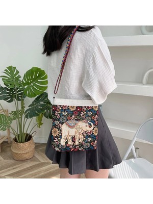 Qiuming Shop Çoklu Fil Tarzı Kadın Moda Basit Omuz Crossbody Çanta Işlemeli Fil Seyahat Çantası Bayanlar Naylon Küçük Çanta ve Çanta Bayanlar Için (Yurt Dışından)