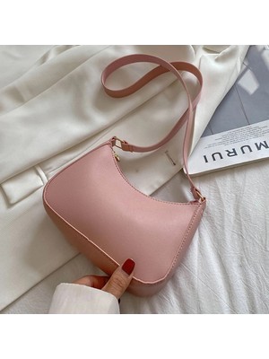 Qiuming Shop Pembe Tarzı 20X15X6,5CM Moda Omuz Çantaları Kadınlar Için Rahat Crossbody Çanta Kadınlar Için Pu Deri Düz Renk Basit Çanta Kadın Çantası (Yurt Dışından)