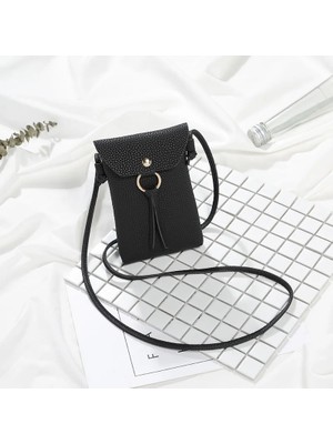 Qiuming Shop Siyah Stil Kadın Küçük Crossbody Omuz Çantaları Pu Deri Kadın Cep Telefonu Cebi Çanta Bayanlar Çanta Kart Manşonlar Cüzdan Messenger Çanta (Yurt Dışından)