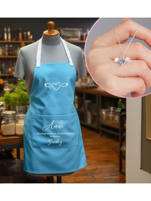 Ejoya Kişiye Özel Kalplerimizin Kraliçesi Mutfak Önlüğü & Kalp Melek Kanadı Kolye Hediye Seti 113232