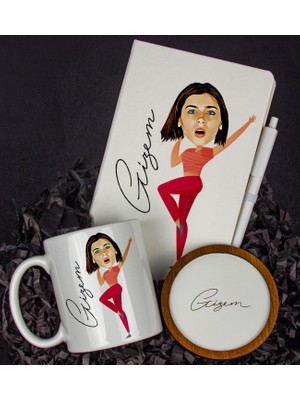 Ejoya Kişiye Özel Karikatür Tasarım Defter Kalem Kupa ve Bardak Altlığı Hediye Seti 96227