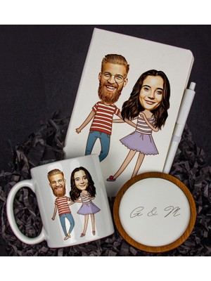 Ejoya Kişiye Özel Karikatür Tasarım Defter Kalem Kupa ve Bardak Altlığı Hediye Seti 96270