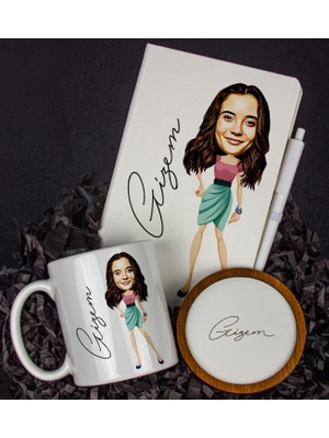 Ejoya Kişiye Özel Karikatür Tasarım Defter Kalem Kupa ve Bardak Altlığı Hediye Seti 96237