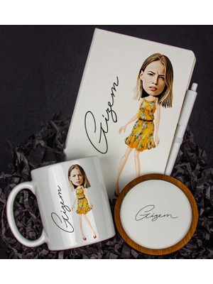 Ejoya Kişiye Özel Karikatür Tasarım Defter Kalem Kupa ve Bardak Altlığı Hediye Seti 96255