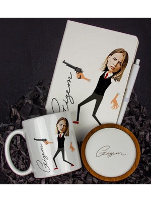 Ejoya Kişiye Özel Karikatür Tasarım Defter Kalem Kupa ve Bardak Altlığı Hediye Seti 96294