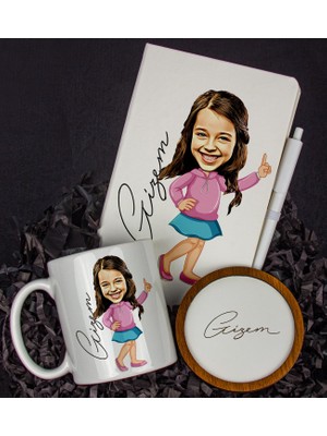 Ejoya Kişiye Özel Karikatür Tasarım Defter Kalem Kupa ve Bardak Altlığı Hediye Seti 96330