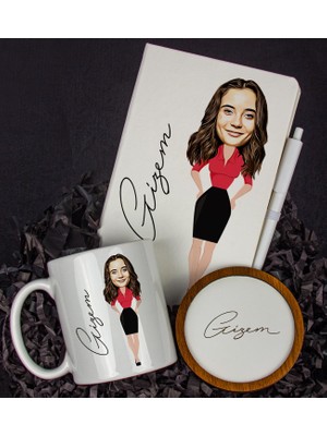 Ejoya Kişiye Özel Karikatür Tasarım Defter Kalem Kupa ve Bardak Altlığı Hediye Seti 96303