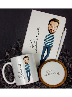 Ejoya Kişiye Özel Karikatür Tasarım Defter Kalem Kupa ve Bardak Altlığı Hediye Seti 96253