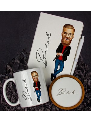 Ejoya Kişiye Özel Karikatür Tasarım Defter Kalem Kupa ve Bardak Altlığı Hediye Seti 96154