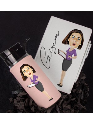 Ejoya Kişiye Özel Karikatür Tasarım Defter Kalem Matara Hediye Seti 96405