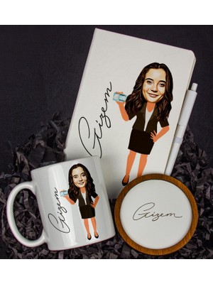 Ejoya Kişiye Özel Karikatür Tasarım Defter Kalem Kupa ve Bardak Altlığı Hediye Seti 96308