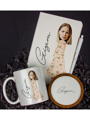 Ejoya Kişiye Özel Karikatür Tasarım Defter Kalem Kupa ve Bardak Altlığı Hediye Seti 96264