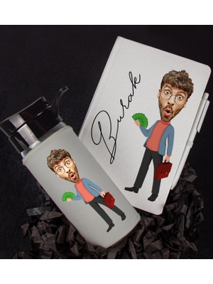 Ejoya Kişiye Özel Karikatür Tasarım Defter Kalem Matara Hediye Seti 96402