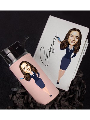 Ejoya Kişiye Özel Karikatür Tasarım Defter Kalem Matara Hediye Seti 96504