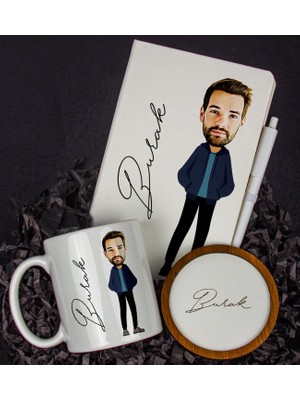 Ejoya Kişiye Özel Karikatür Tasarım Defter Kalem Kupa ve Bardak Altlığı Hediye Seti 96141