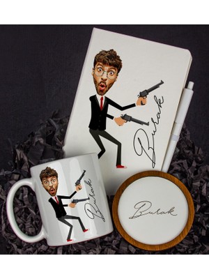 Ejoya Kişiye Özel Karikatür Tasarım Defter Kalem Kupa ve Bardak Altlığı Hediye Seti 96314