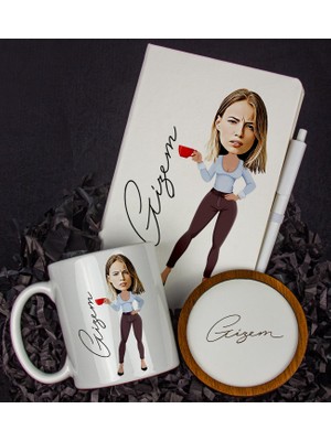 Ejoya Kişiye Özel Karikatür Tasarım Defter Kalem Kupa ve Bardak Altlığı Hediye Seti 96318