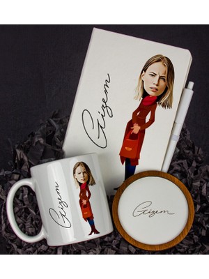 Ejoya Kişiye Özel Karikatür Tasarım Defter Kalem Kupa ve Bardak Altlığı Hediye Seti 96139