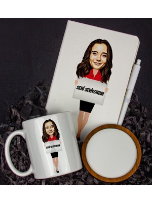 Ejoya Kişiye Özel Karikatür Tasarım Defter Kalem Kupa ve Bardak Altlığı Hediye Seti 96302