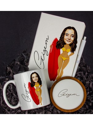 Ejoya Kişiye Özel Karikatür Tasarım Defter Kalem Kupa ve Bardak Altlığı Hediye Seti 96307