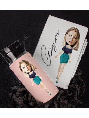 Ejoya Kişiye Özel Karikatür Tasarım Defter Kalem Matara Hediye Seti 96466