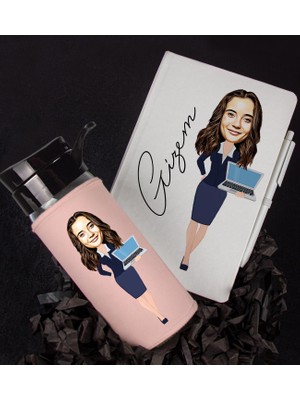 Ejoya Kişiye Özel Karikatür Tasarım Defter Kalem Matara Hediye Seti 96505