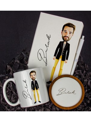 Ejoya Kişiye Özel Karikatür Tasarım Defter Kalem Kupa ve Bardak Altlığı Hediye Seti 96254